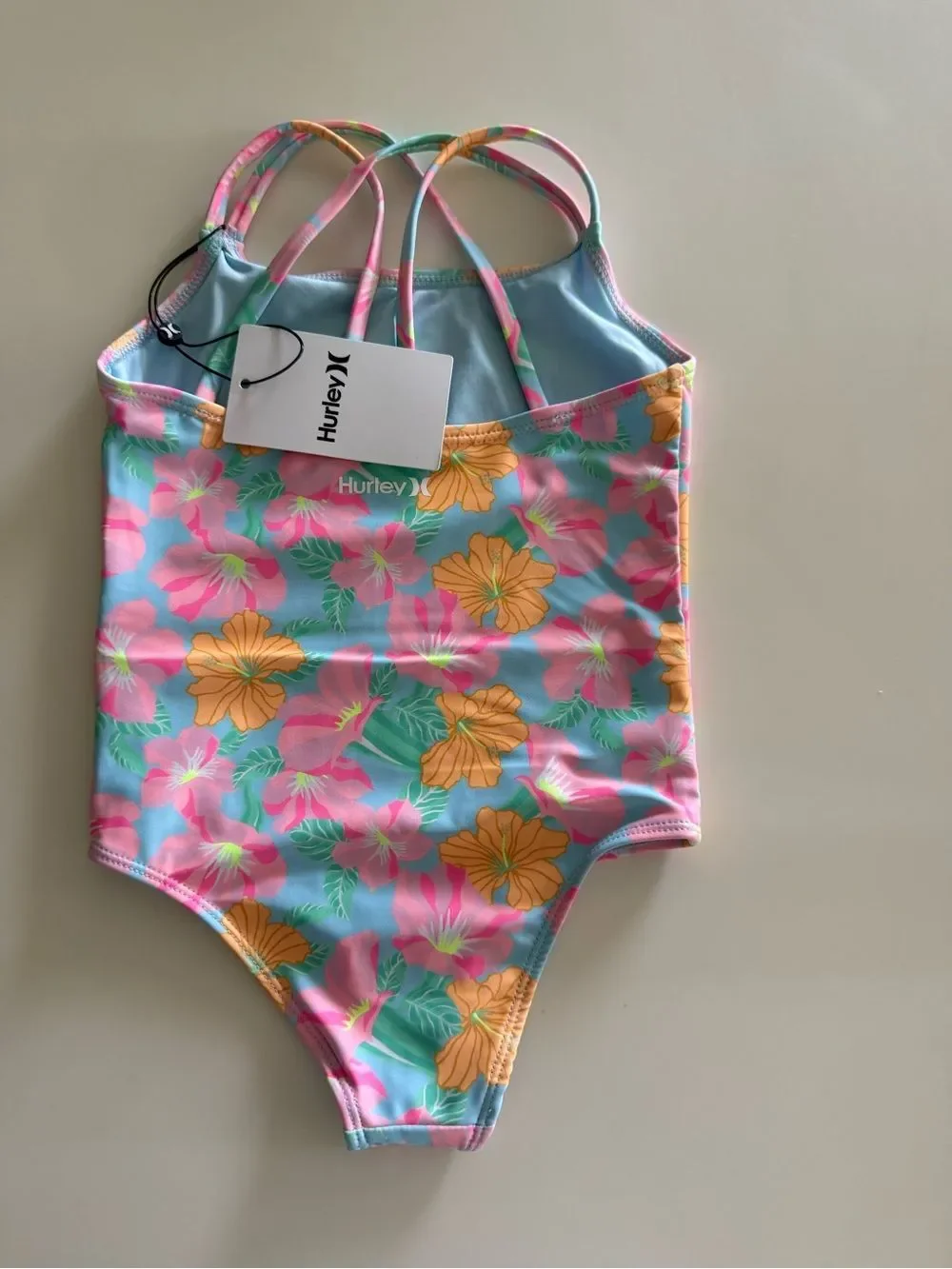 Girls' Floral One-Piece Swimsuit - Pink & Blue